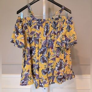 Easel Floral Blouse Small Off The Shoulder Boho Yellow Floral Peasant Tropical